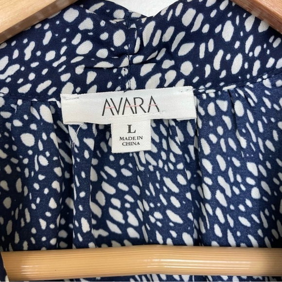 AVARA Flutter Sleeve Tie V-Neck Blouse Top Navy Blue Print Ruffle Women’s Large - Picture 3 of 8